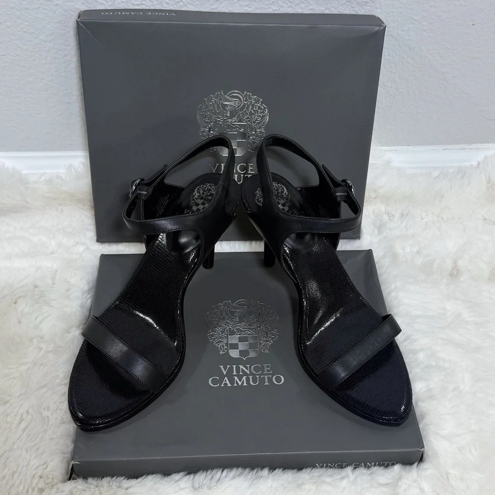 Vince Camuto Lynona Heels Black Open-Toe Heeled Sandals, Size 9.5 - Picture 5 of 10